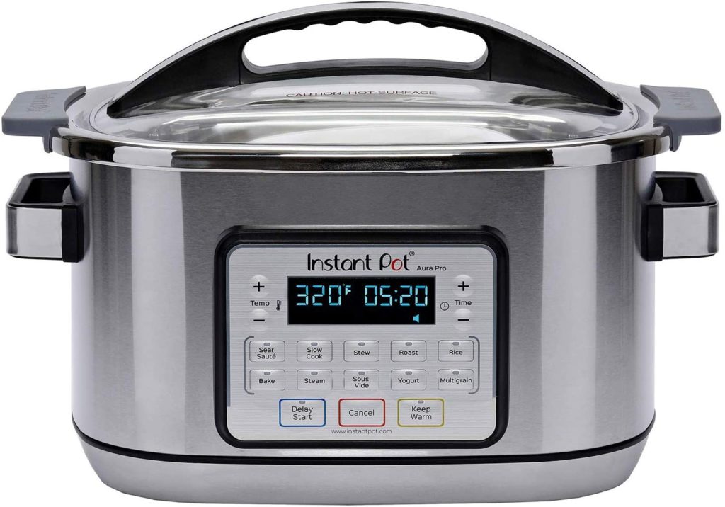 Instant Pot Aura Pro Multi-Use Programmable Slow Cooker with Sous Vide, 8 quart, Silver (AURA PRO 6QT) review front view