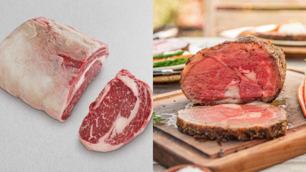 american wagyu black grade boneless prime rib roast cooked medium rare carved