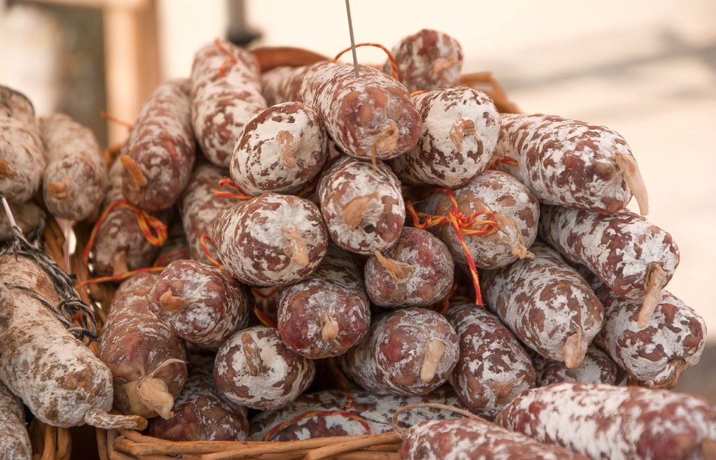a bunch of salami fermented and dried