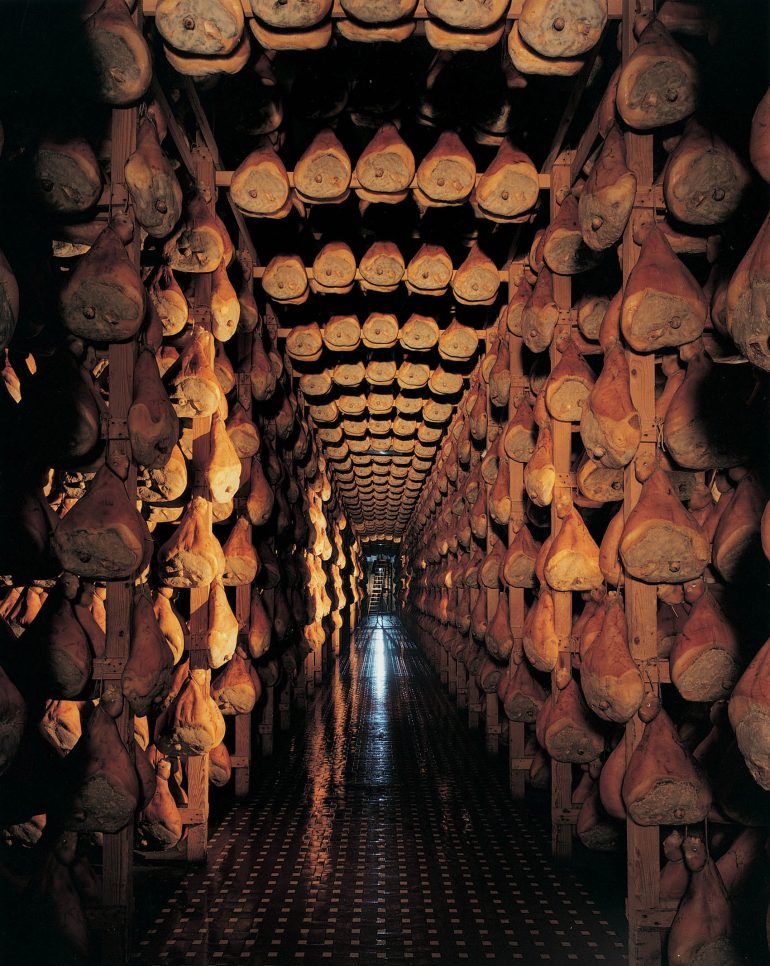 Prosciutto di Parma Ham Production final curing in cellar