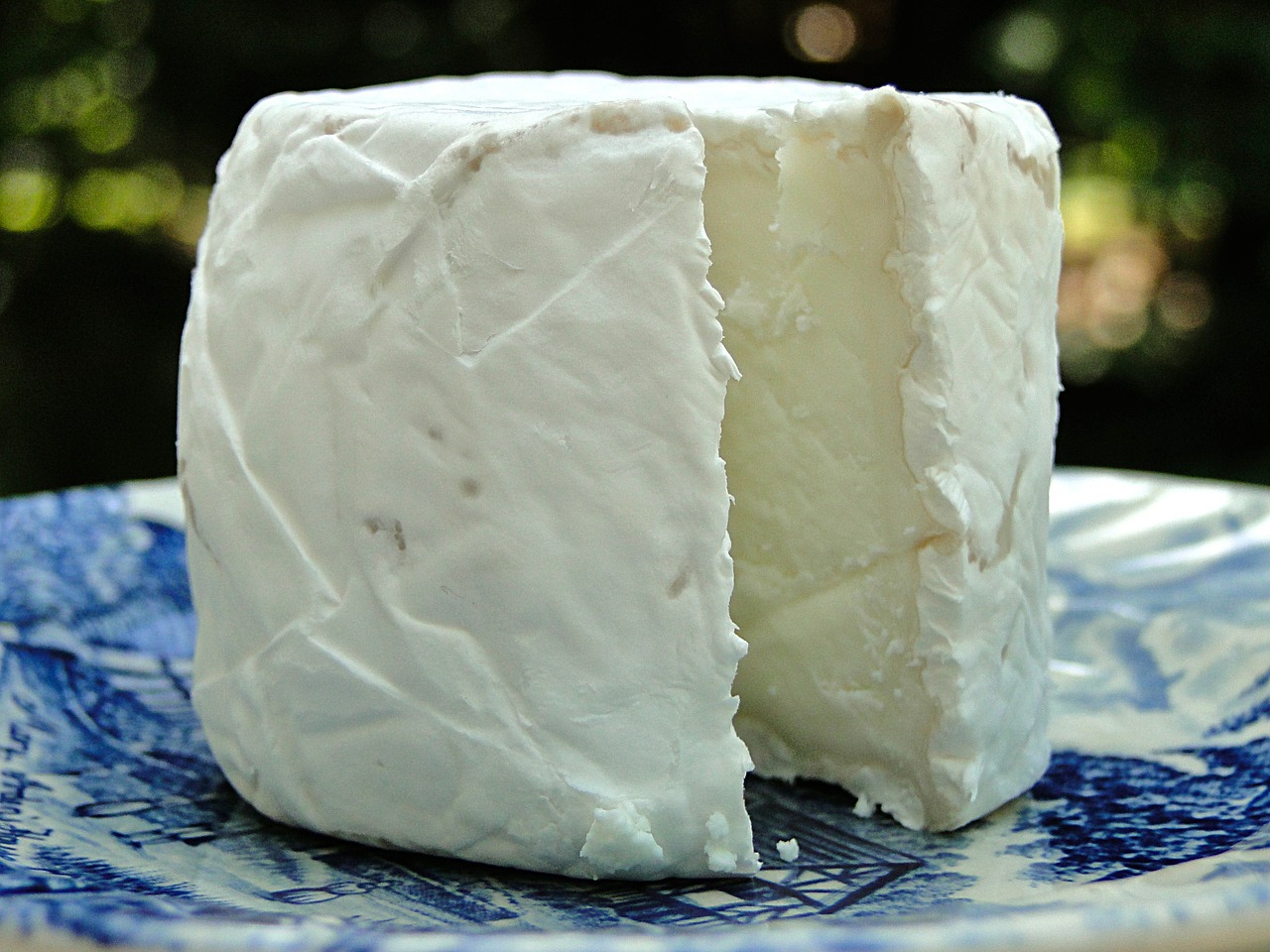 white goat cheese on blue plate