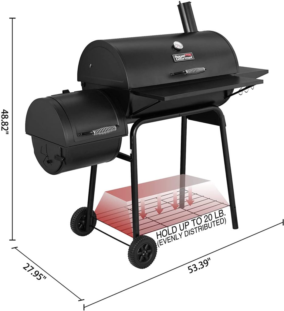 specs dimensions Royal Gourmet CC1830SC Charcoal Grill with Offset Smoker review