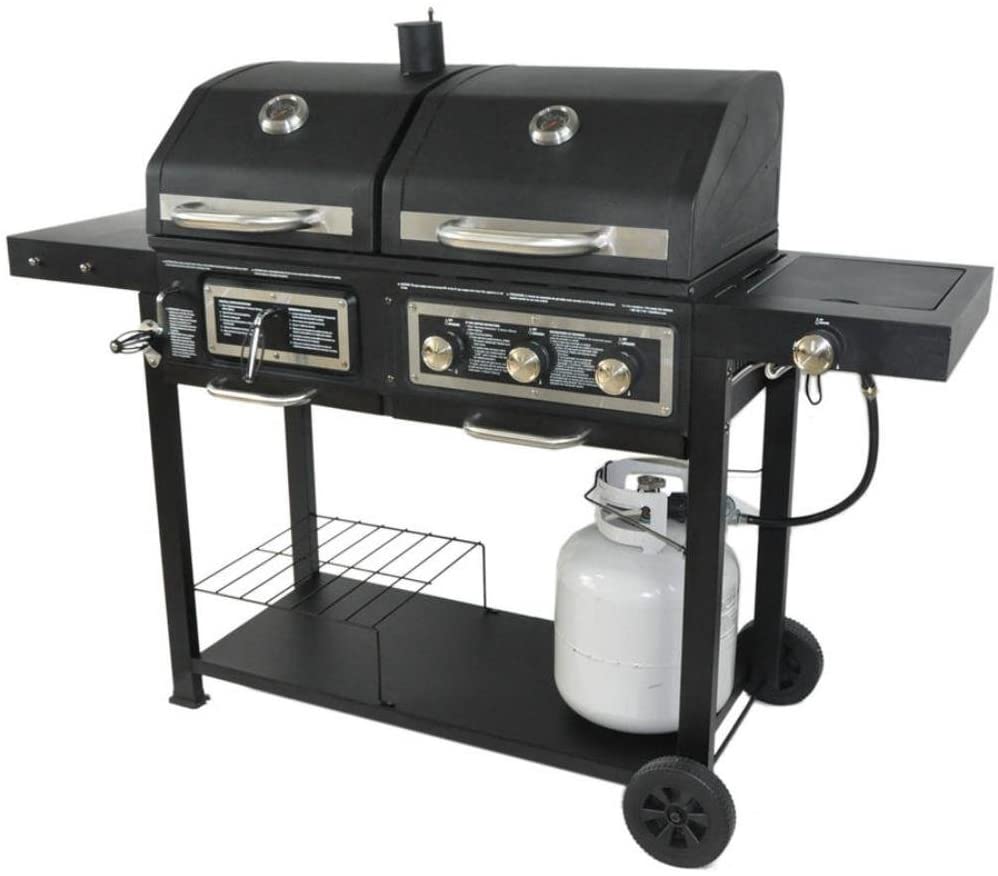 Product photo side view Best Dual Fuel Grill Charcoal Gas Combo BLOSSOMZ review