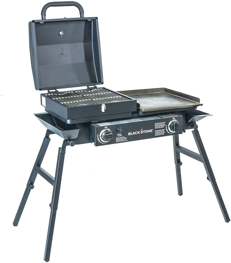Opened lid Blackstone Tailgater Gas Grill and Griddle Combo review