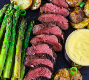 Grilled teres major steak beef with asparagus