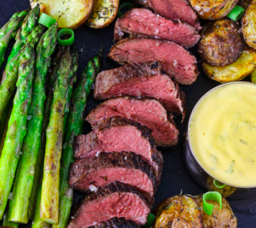 Grilled teres major steak beef with asparagus