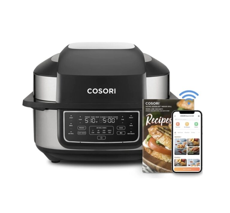 Product photo front view of COSORI Indoor Grill Air Fryer Combo review