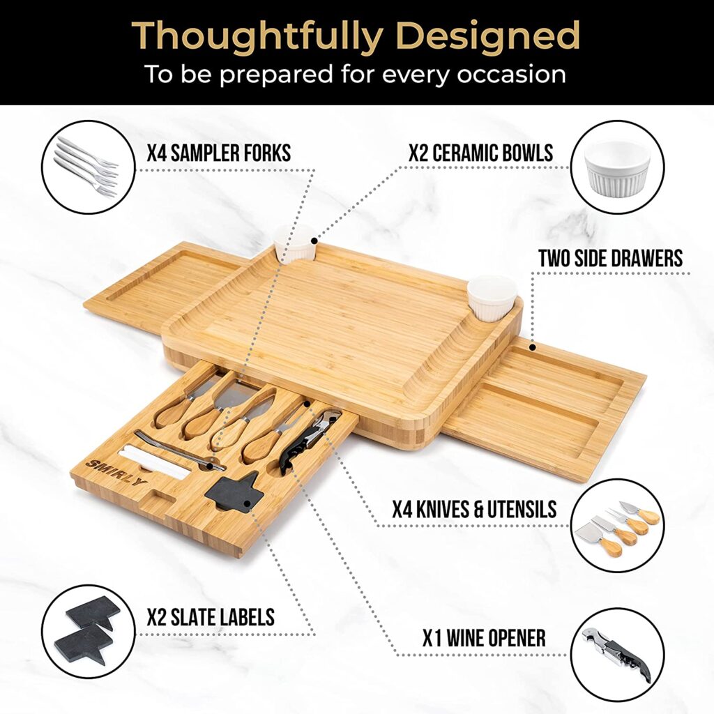 SMIRLY Large Charcuterie Boards Set Bamboo Cheese Board and Knife Set includes