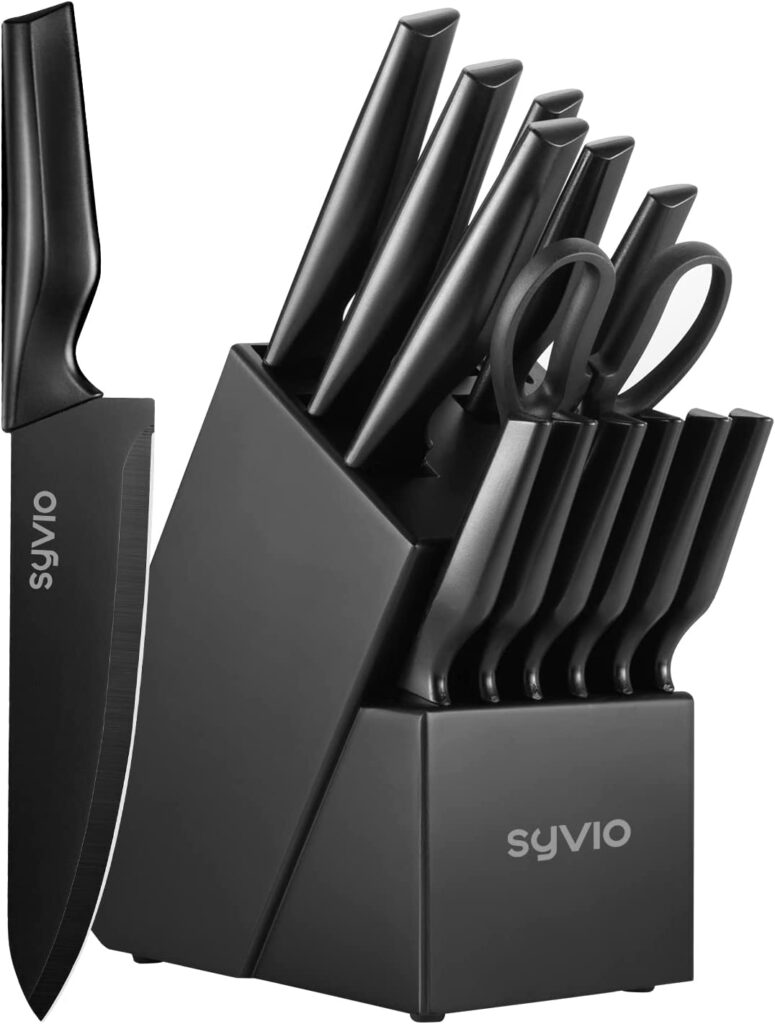 Syvio Knife Sets for Kitchen with Block and Built-in Sharpener