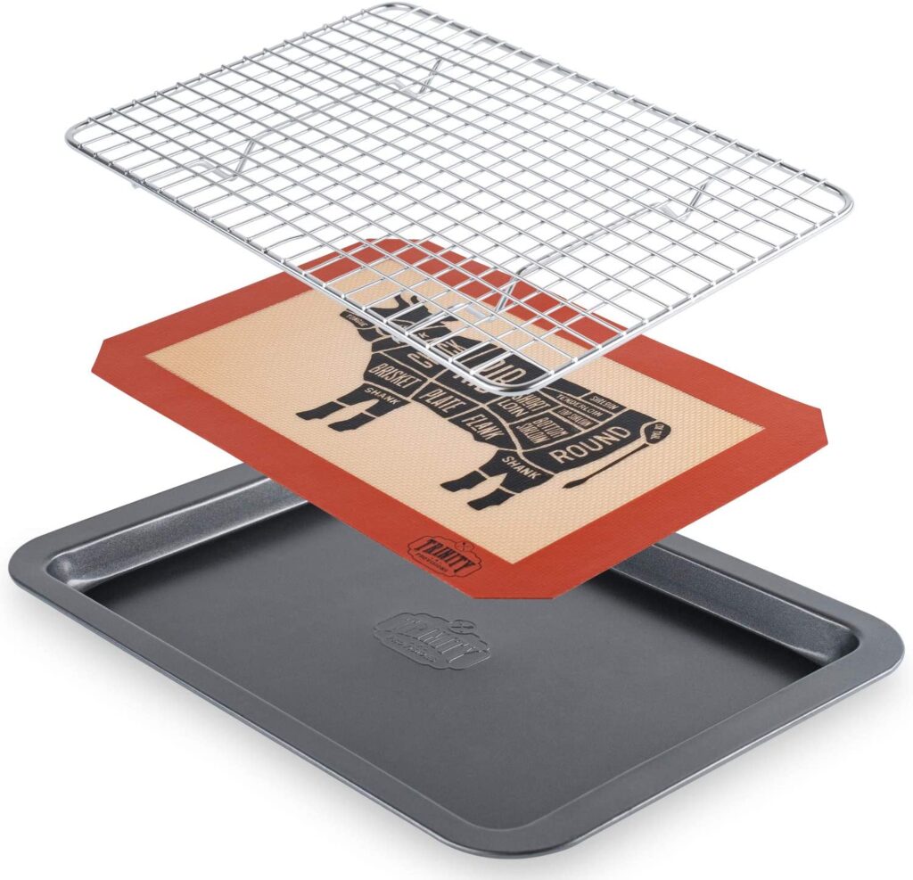 Trinity Provisions Meat Resting Pan With Wire Rack and Silicone Baking Mat
